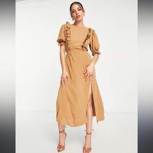 AX Paris Brown Ruffled Maxi Dress with Bishop Sleeves